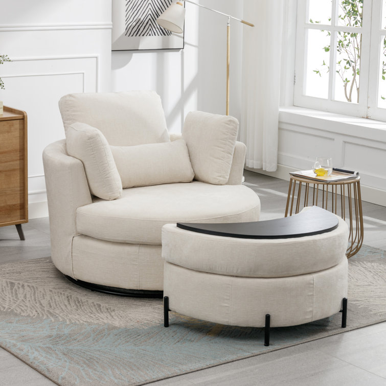 Latitude Run® Kenmari Upholstered Swivel Barrel Chair with Ottoman